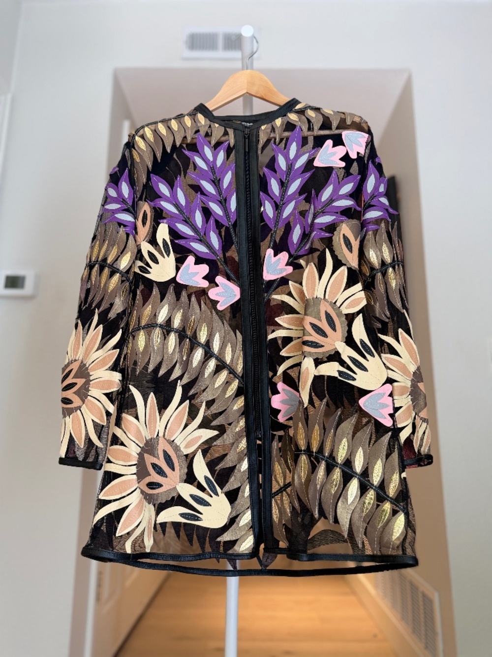 Dakota West Lambskin Floral Appliqué Mesh Jacket L
